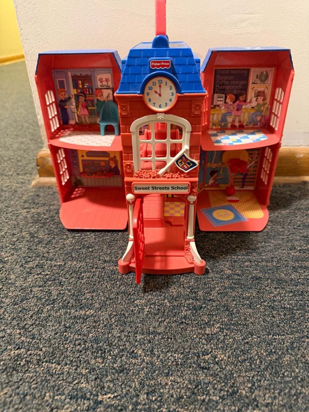 Vintage Fisher-Price Sweet Streets School Playset Red Brick Folding House